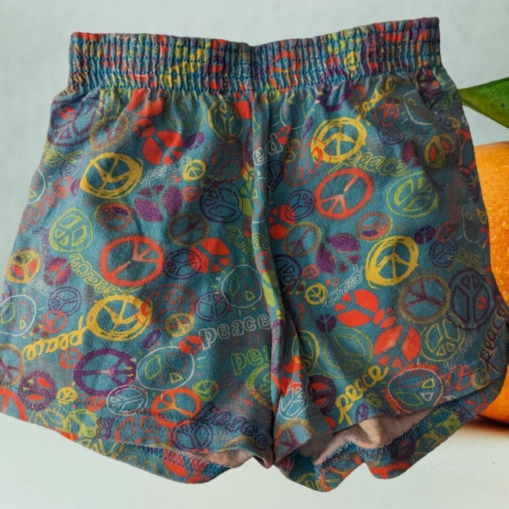 Soffe Blue Shorts w/Peace Signs BFF Awesomeness in Girls Size M(8/10) Cotton